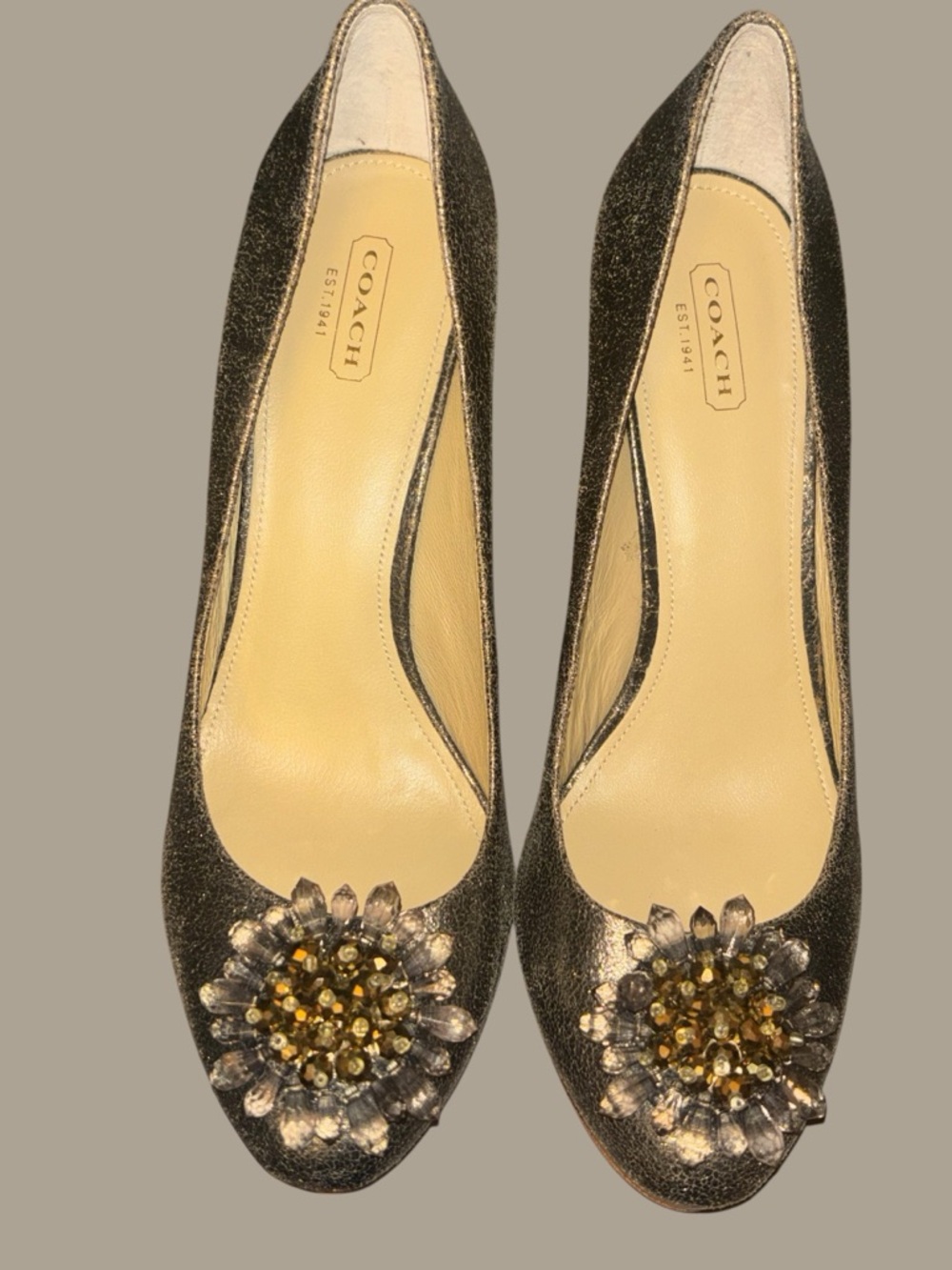 Coach Metallic Bronze Crystal-Embellished Pumps
